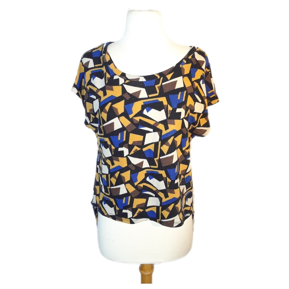 💜 Janette Fashion Top Women Short Sleeve Top Relaxed Fit Abstract Shirt M